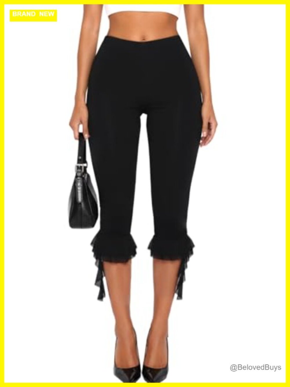 Y2K Ruffle Flare Capri Pants High Stretch Frill Hem Going Out Leggings